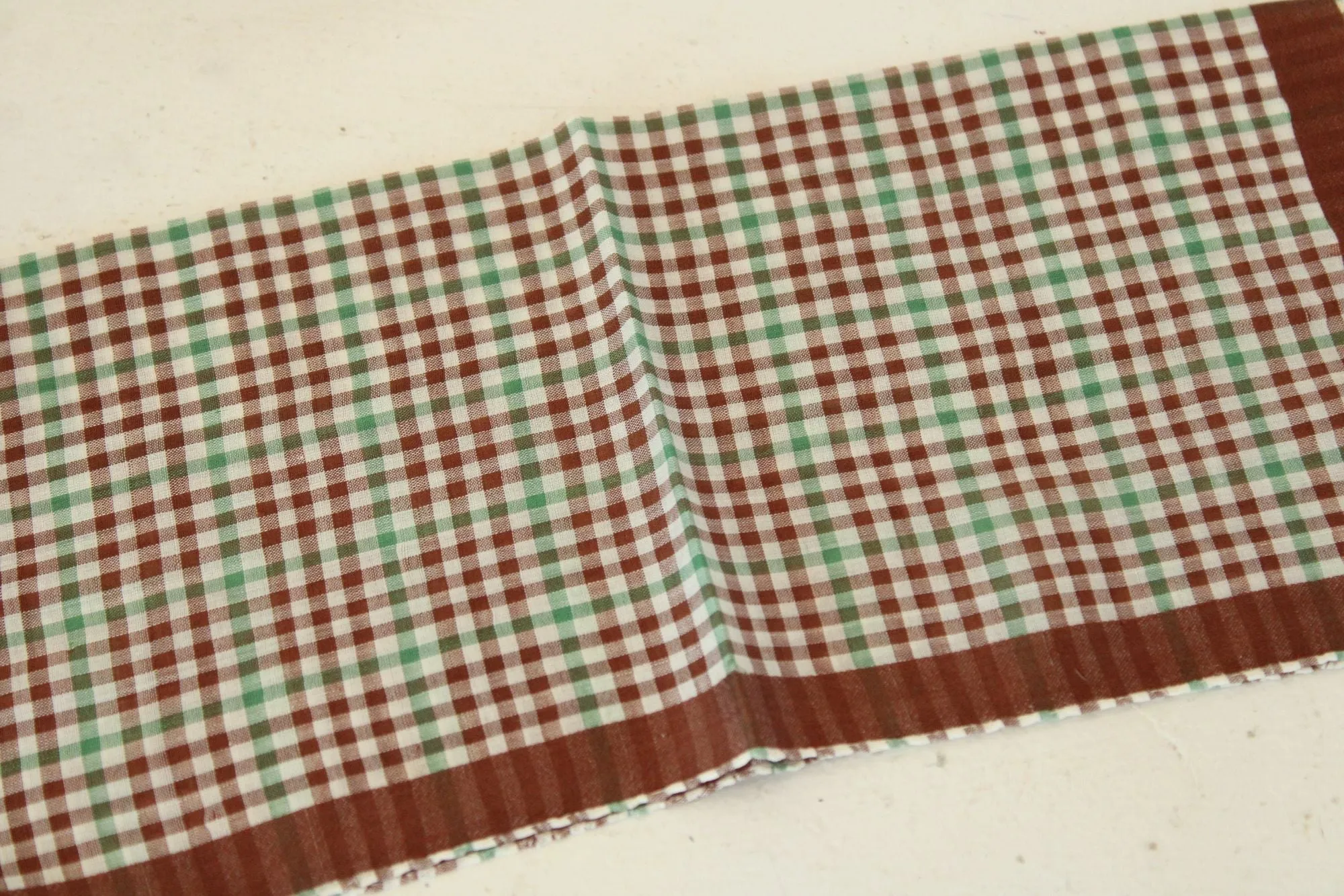 Vintage 1950s Brown and Green Plaid Handkerchief