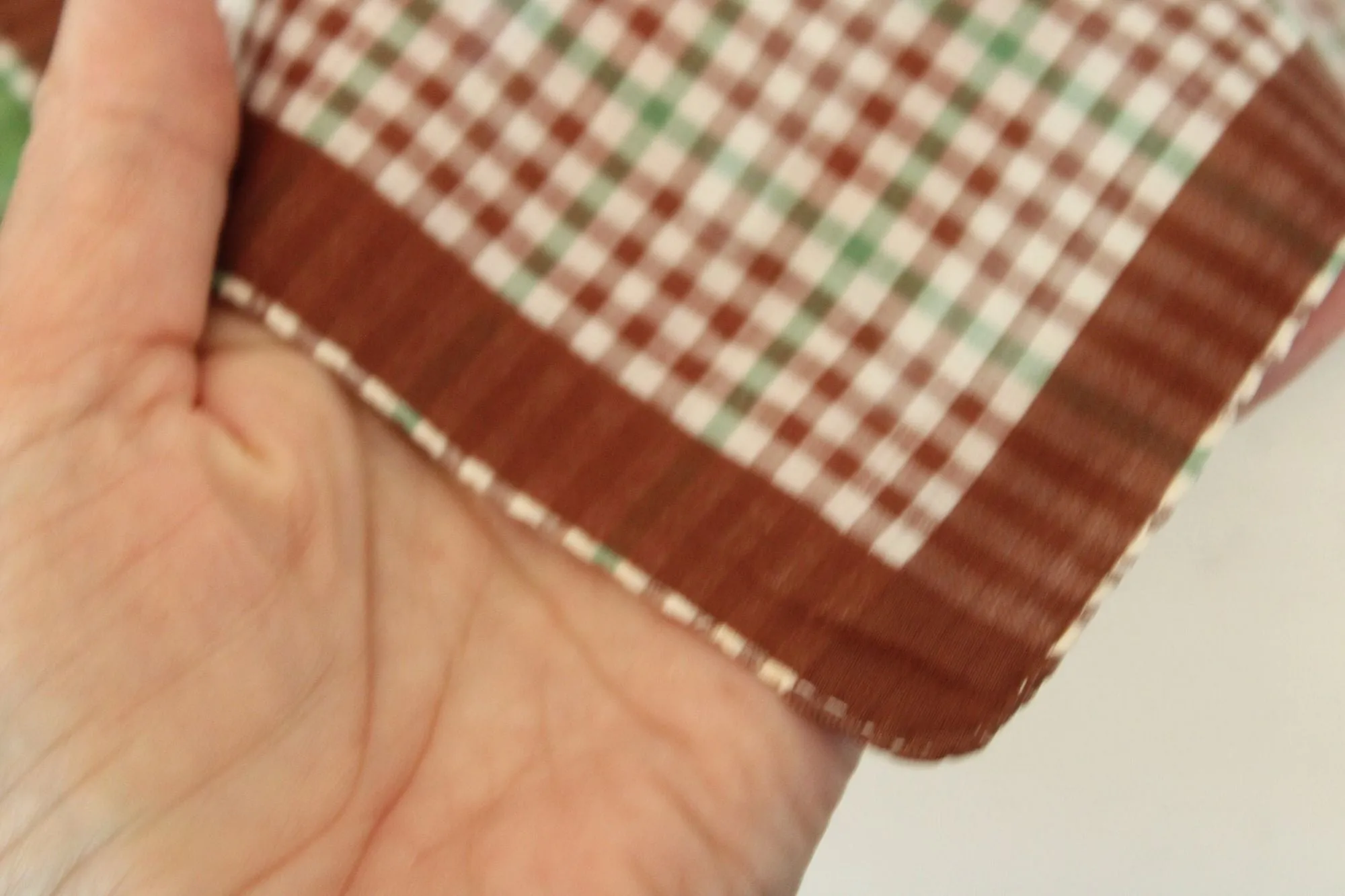 Vintage 1950s Brown and Green Plaid Handkerchief