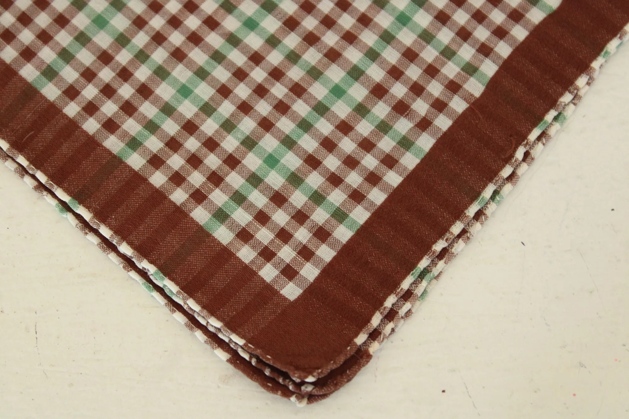 Vintage 1950s Brown and Green Plaid Handkerchief