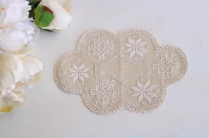 Vintage 1950s Ivory Linen Doily