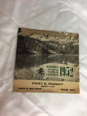 Vintage 1952 Stack's Rx Pharmacy Advertising Calendar First Aid & Good Health