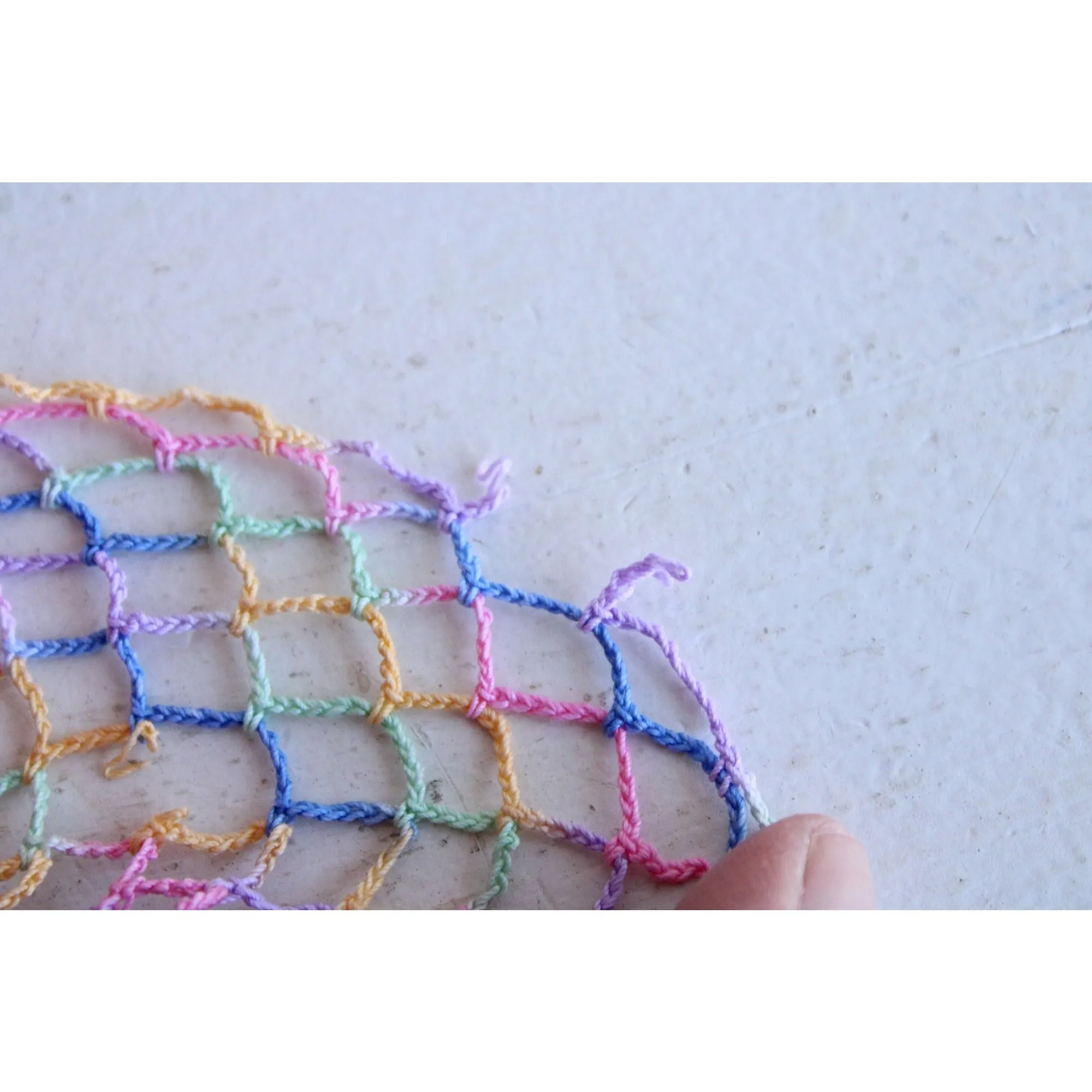 Vintage 1960s White Linen Doily with Rainbow Crochet Lace
