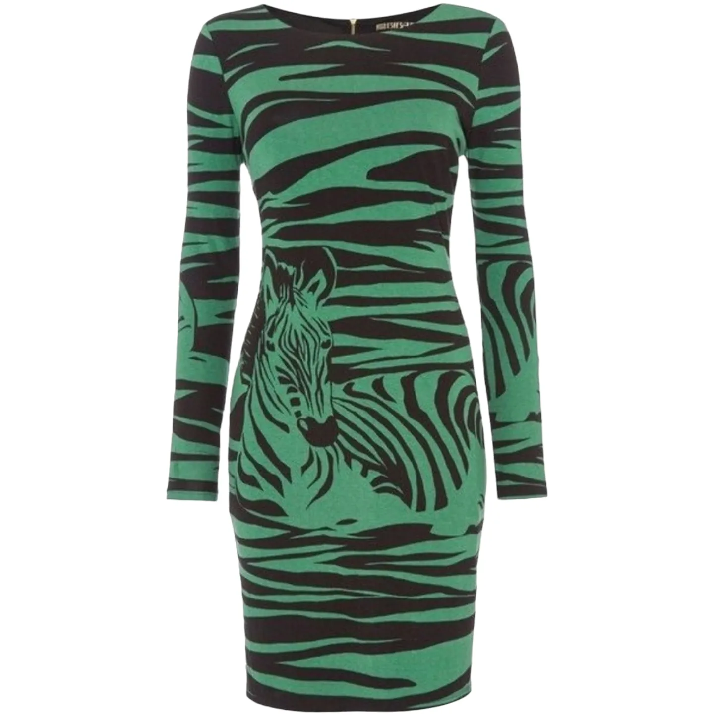 Vintage 1980's - 1990's BIBA Stretch Dress Green Black Zebra Print Large