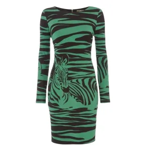 Vintage 1980's - 1990's BIBA Stretch Dress Green Black Zebra Print Large