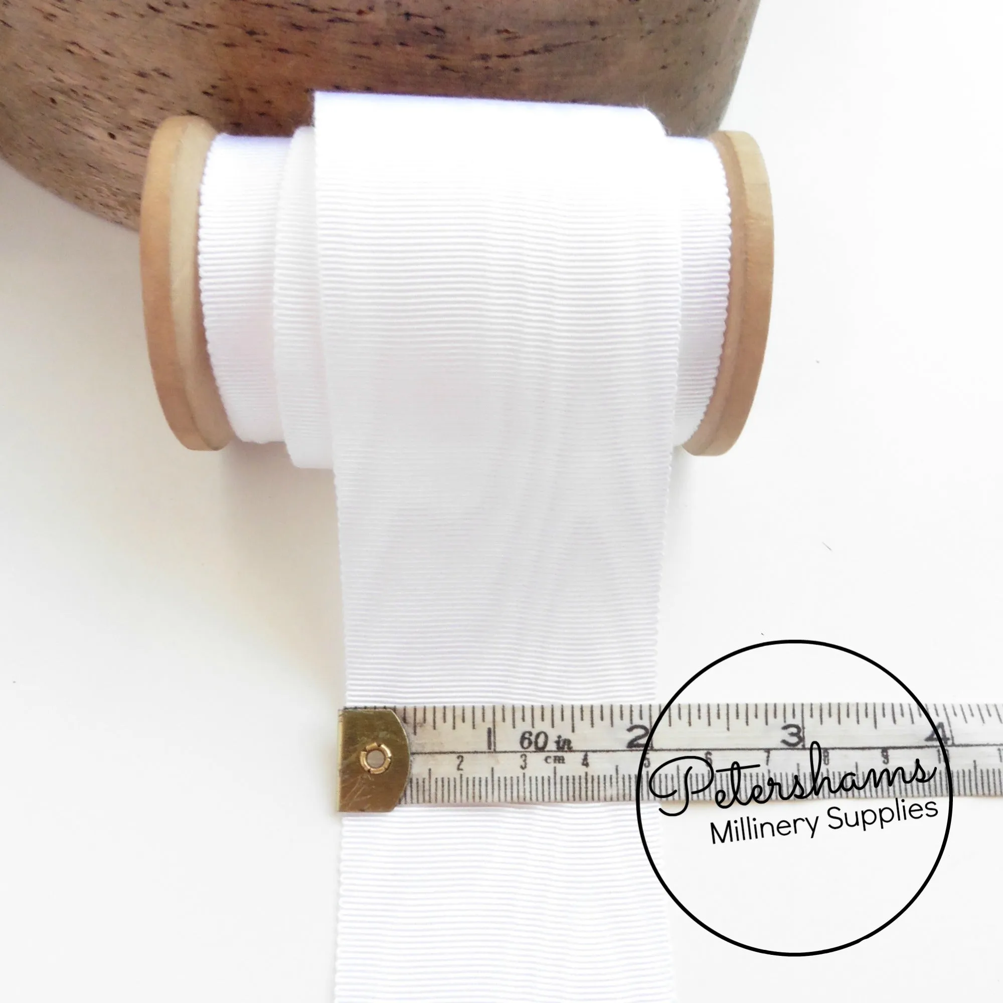 Vintage 50mm Wide White No.16 Moire Petersham Ribbon - 1m