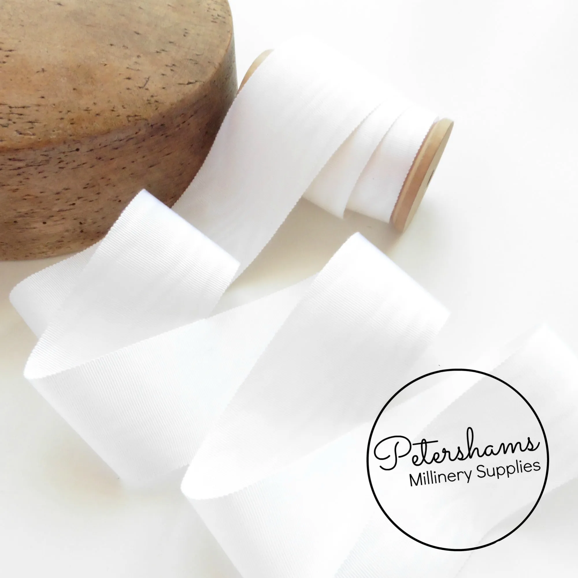 Vintage 50mm Wide White No.16 Moire Petersham Ribbon - 1m