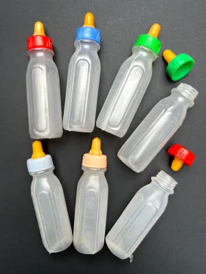 Vintage 9cm Hexagonal Baby Dolls Feeding Bottles with Rubber Teat