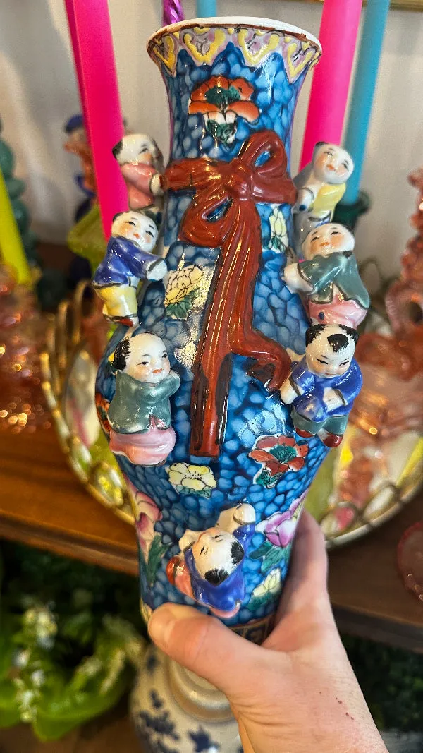Vintage Asian Vase, Famille Rose, Fertility