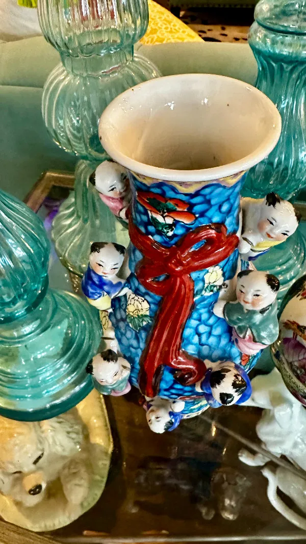 Vintage Asian Vase, Famille Rose, Fertility