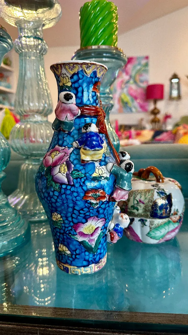 Vintage Asian Vase, Famille Rose, Fertility