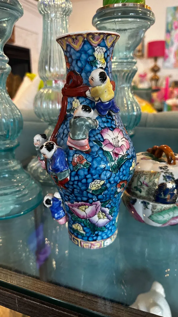 Vintage Asian Vase, Famille Rose, Fertility