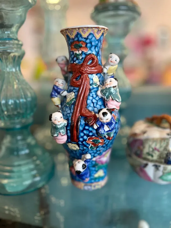 Vintage Asian Vase, Famille Rose, Fertility