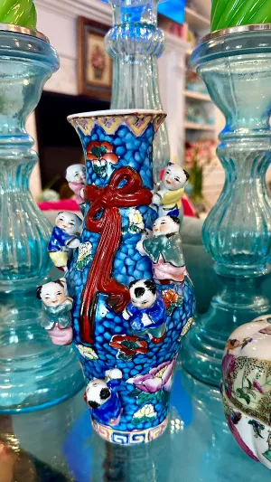 Vintage Asian Vase, Famille Rose, Fertility