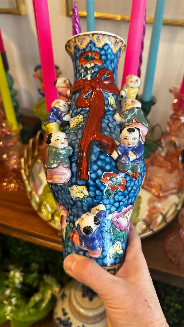 Vintage Asian Vase, Famille Rose, Fertility