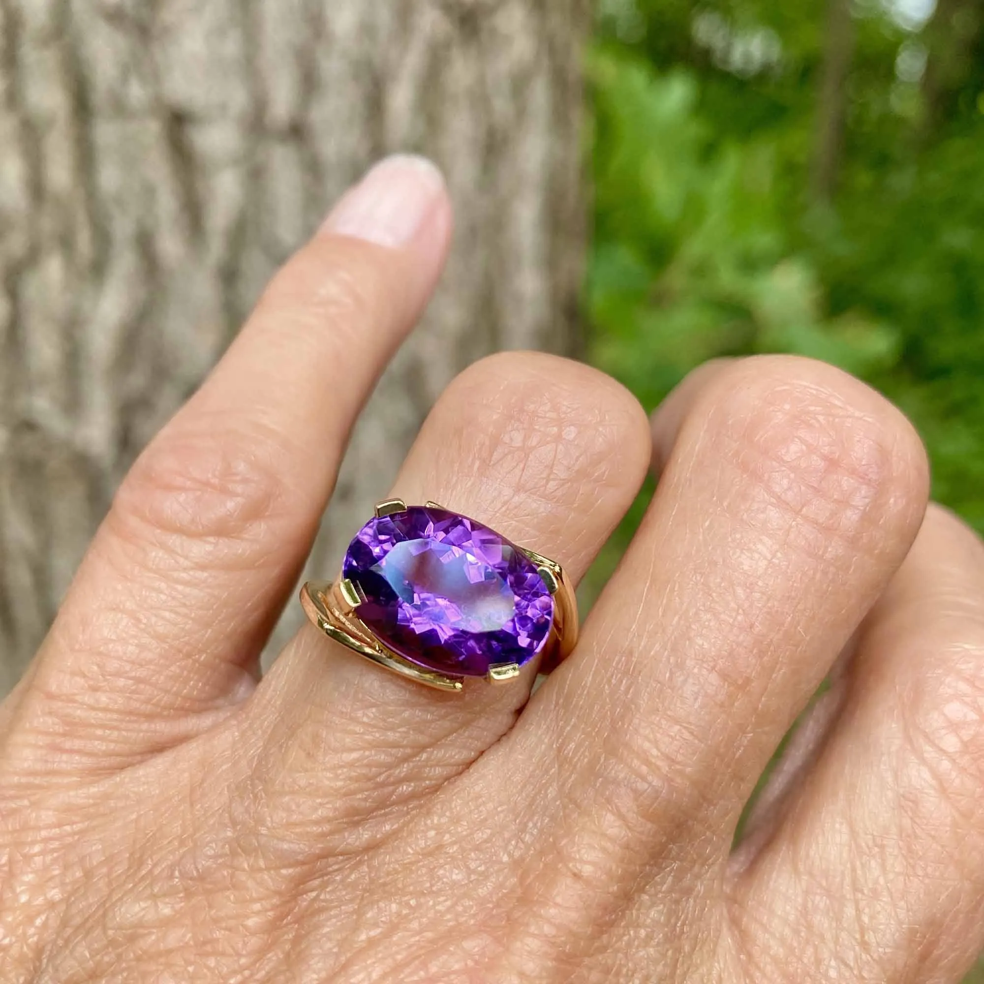 Vintage East West Amethyst 14K Gold Ring