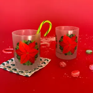 Vintage Frosted Georges Briard Poinsettia Drinks Glasses, Set of 8