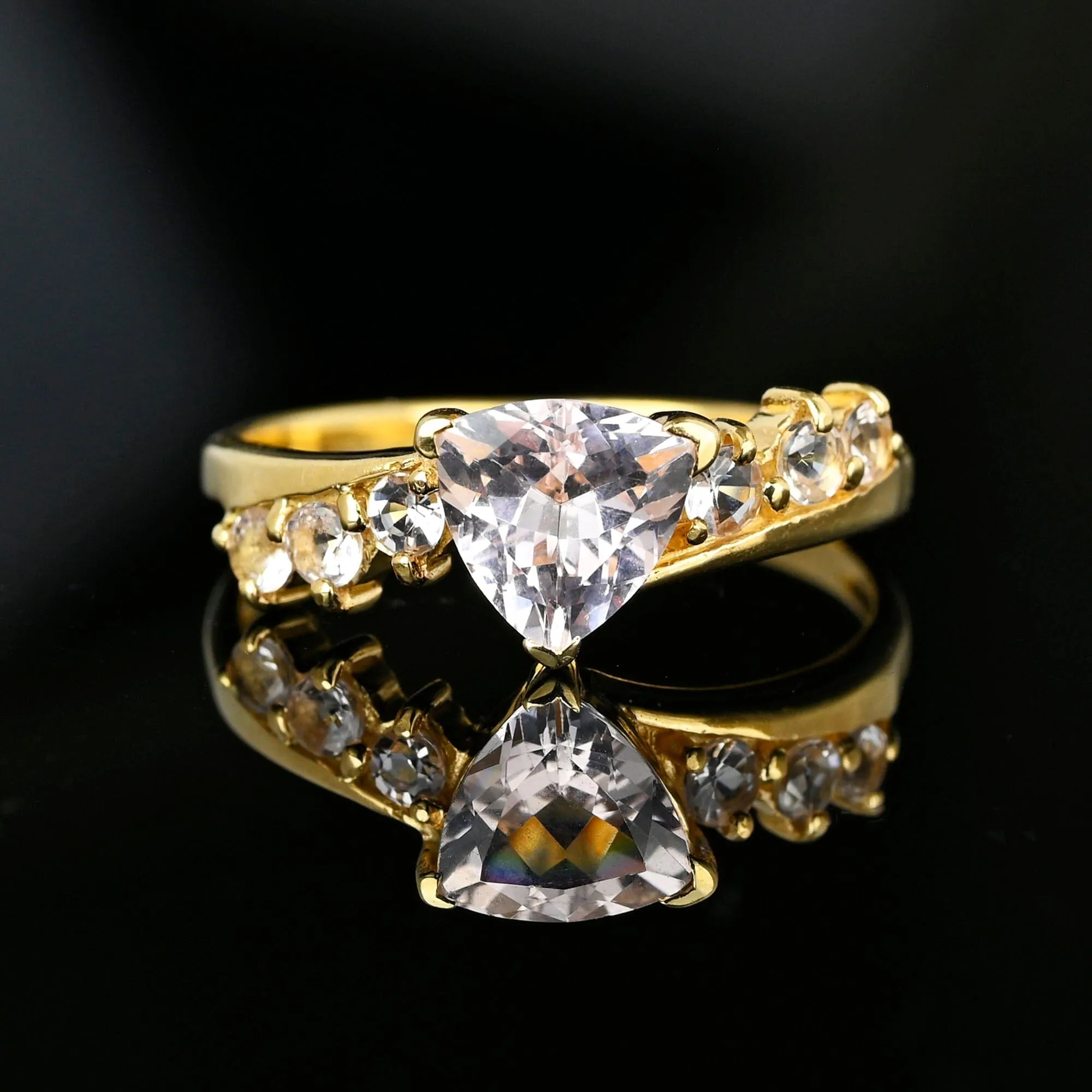 Vintage Gold Bypass Trillion Cut Pink Morganite Ring