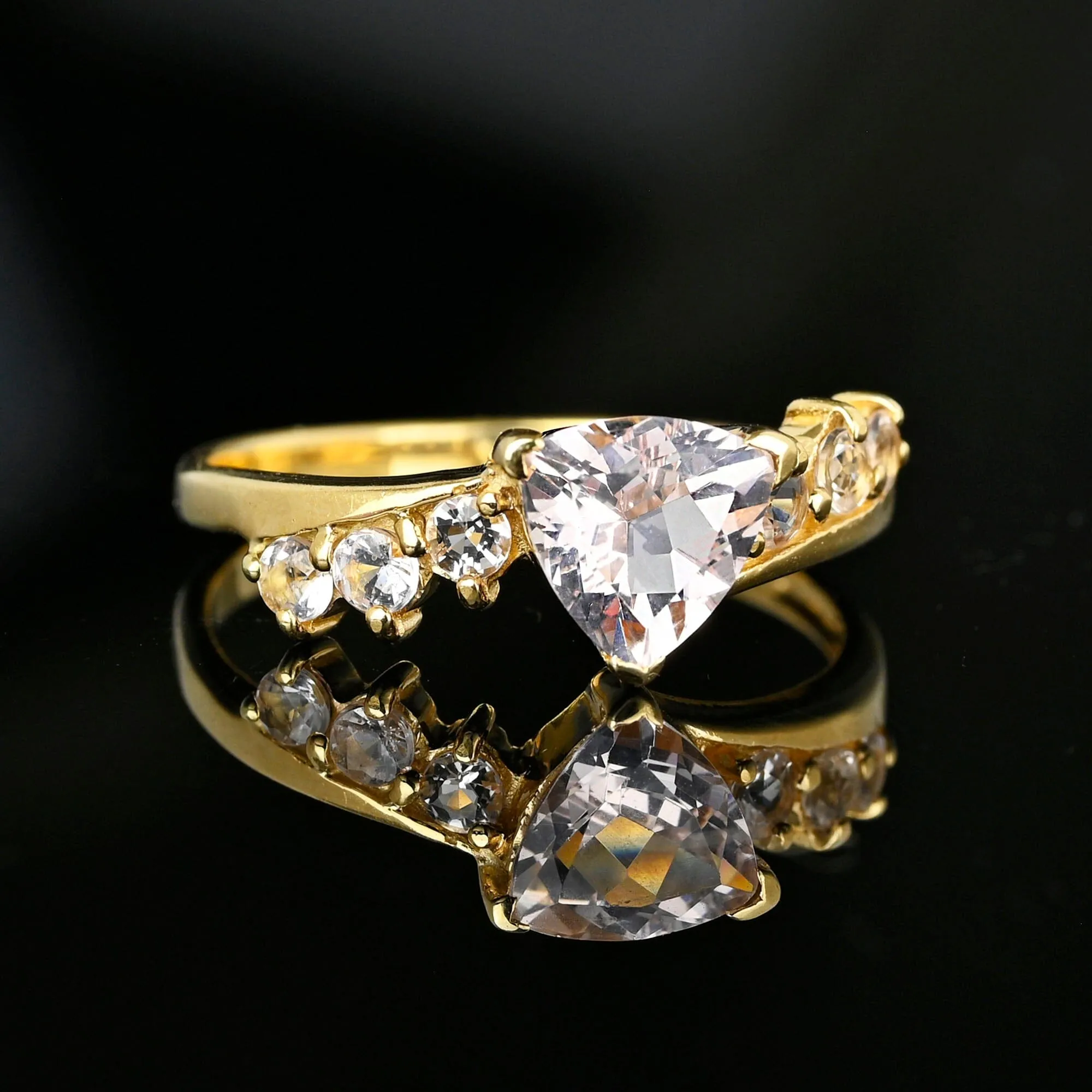 Vintage Gold Bypass Trillion Cut Pink Morganite Ring