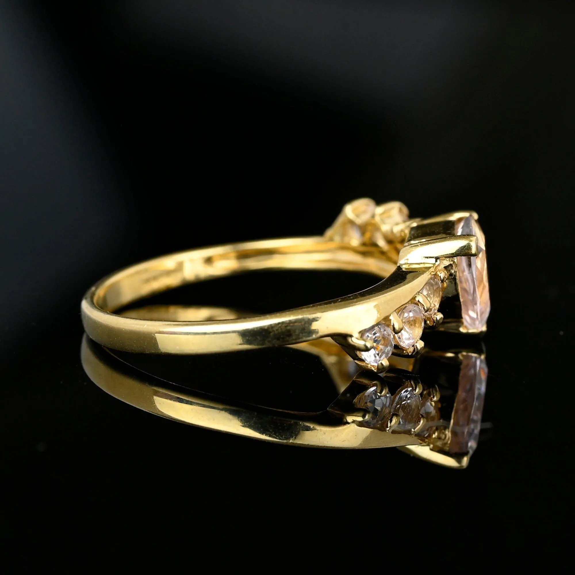 Vintage Gold Bypass Trillion Cut Pink Morganite Ring