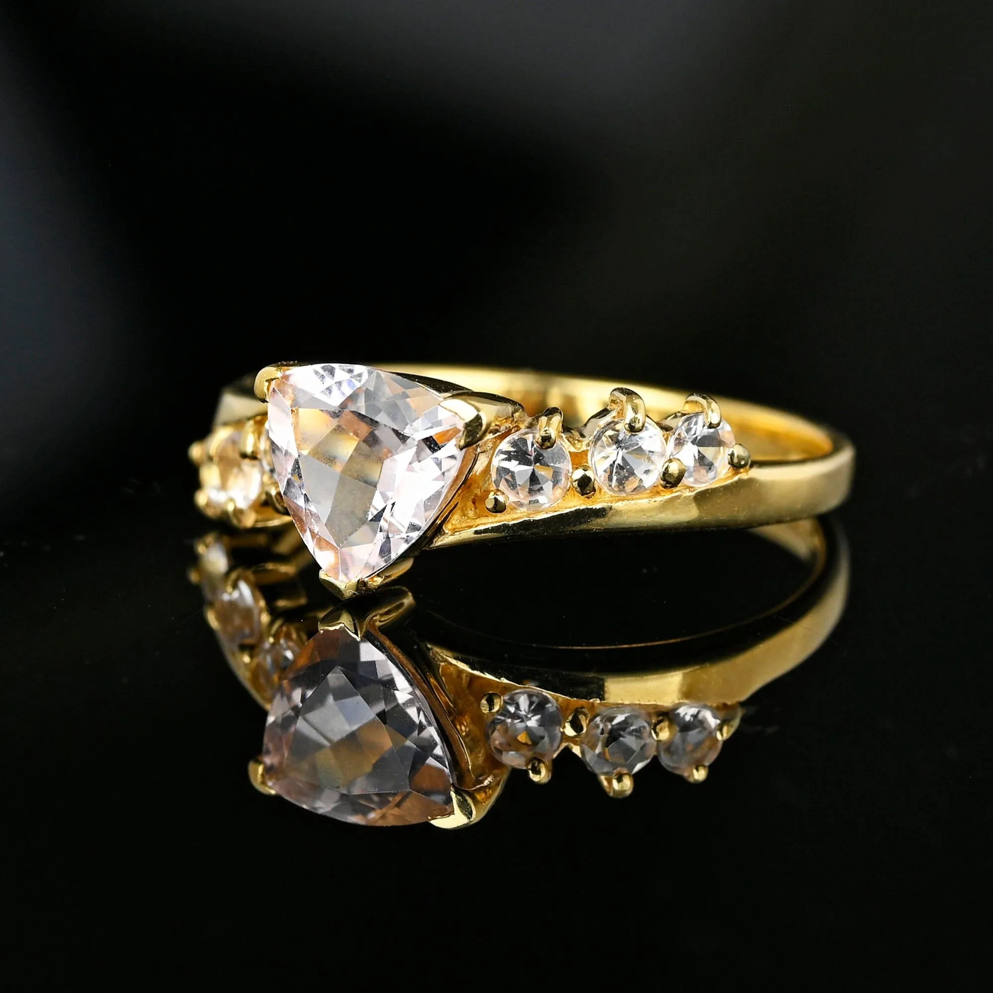 Vintage Gold Bypass Trillion Cut Pink Morganite Ring