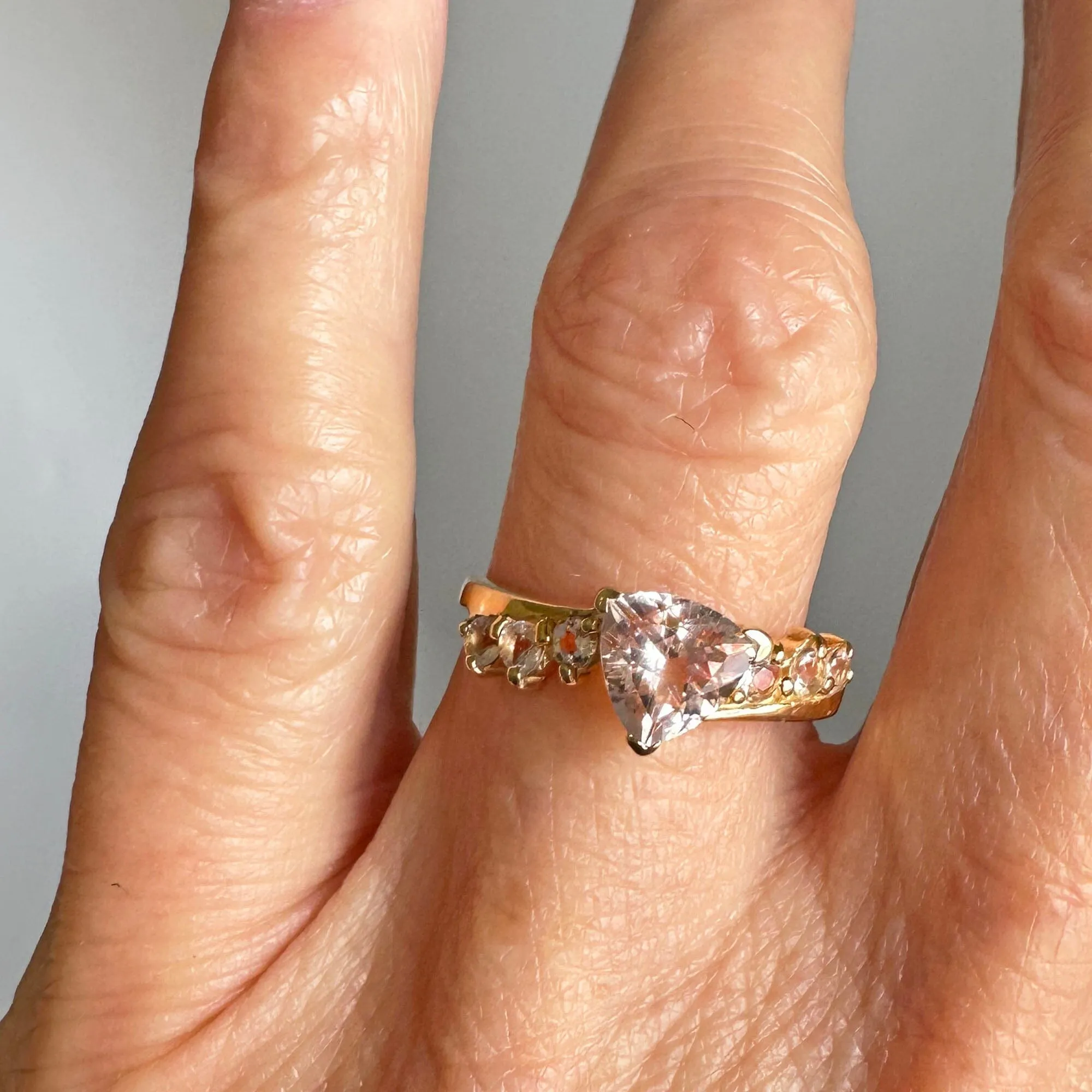 Vintage Gold Bypass Trillion Cut Pink Morganite Ring