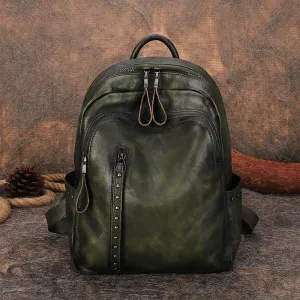 Vintage Green Leather Backpack Purse For Women Leather Rucksack