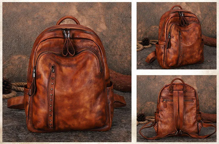 Vintage Green Leather Backpack Purse For Women Leather Rucksack