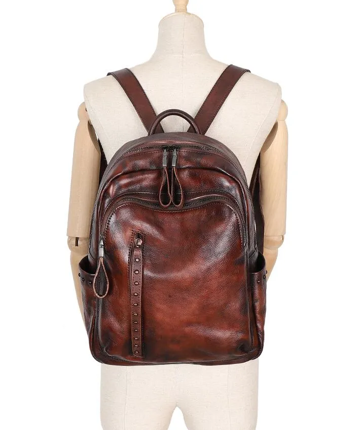 Vintage Green Leather Backpack Purse For Women Leather Rucksack