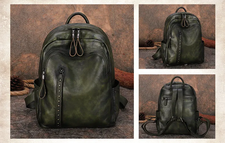 Vintage Green Leather Backpack Purse For Women Leather Rucksack