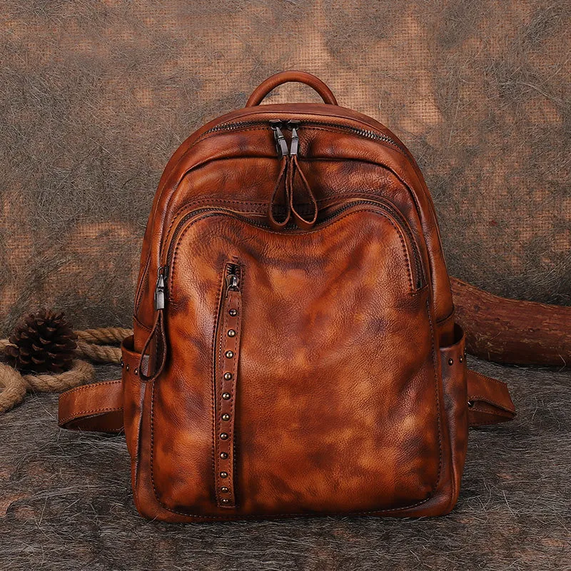 Vintage Green Leather Backpack Purse For Women Leather Rucksack