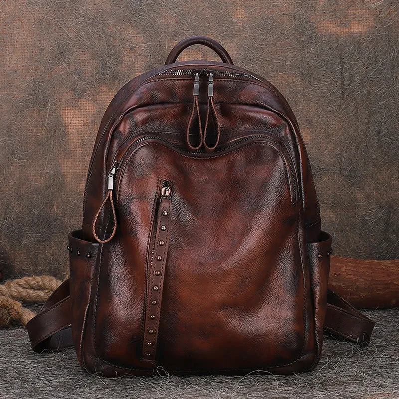 Vintage Green Leather Backpack Purse For Women Leather Rucksack