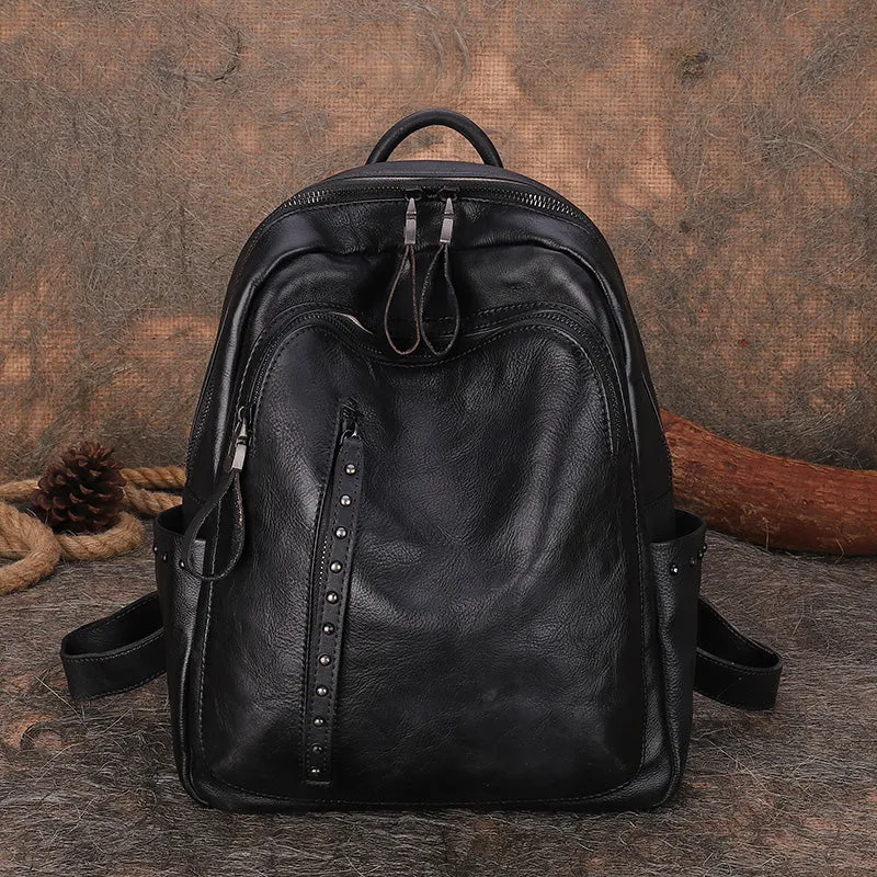 Vintage Green Leather Backpack Purse For Women Leather Rucksack