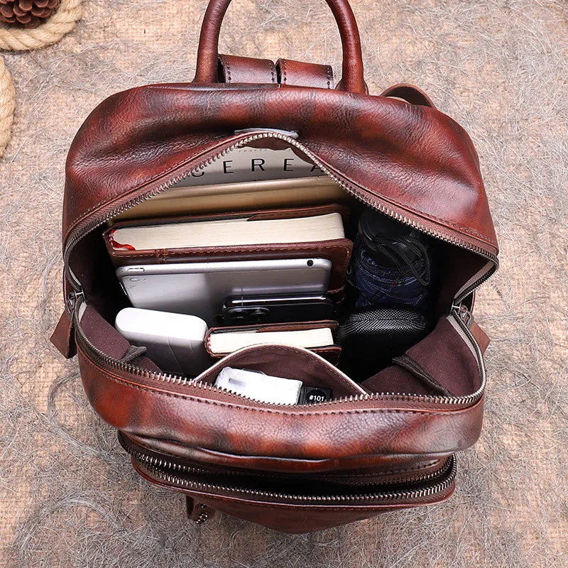 Vintage Green Leather Backpack Purse For Women Leather Rucksack