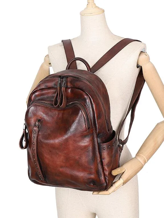 Vintage Green Leather Backpack Purse For Women Leather Rucksack