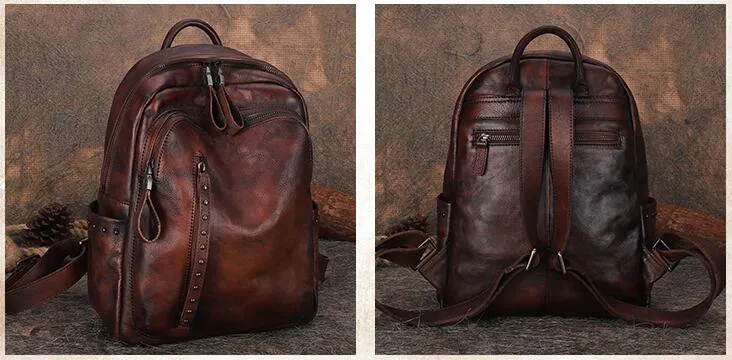 Vintage Green Leather Backpack Purse For Women Leather Rucksack