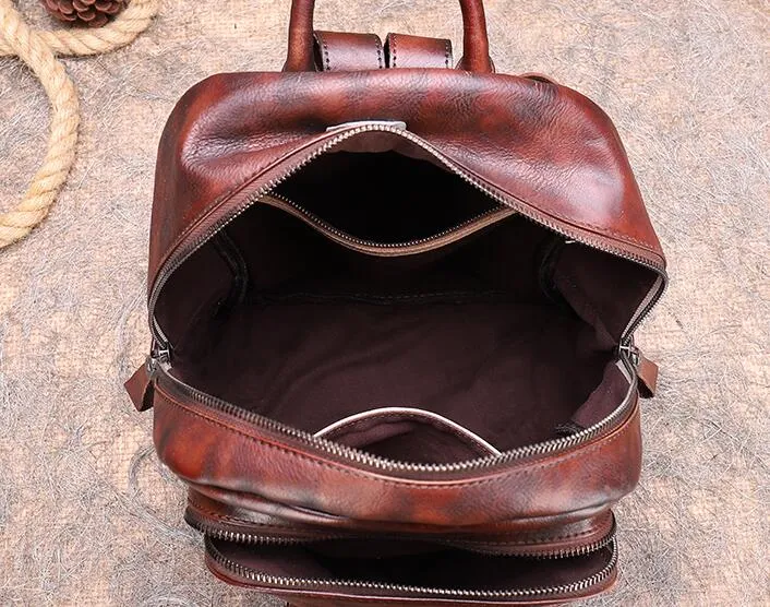 Vintage Green Leather Backpack Purse For Women Leather Rucksack