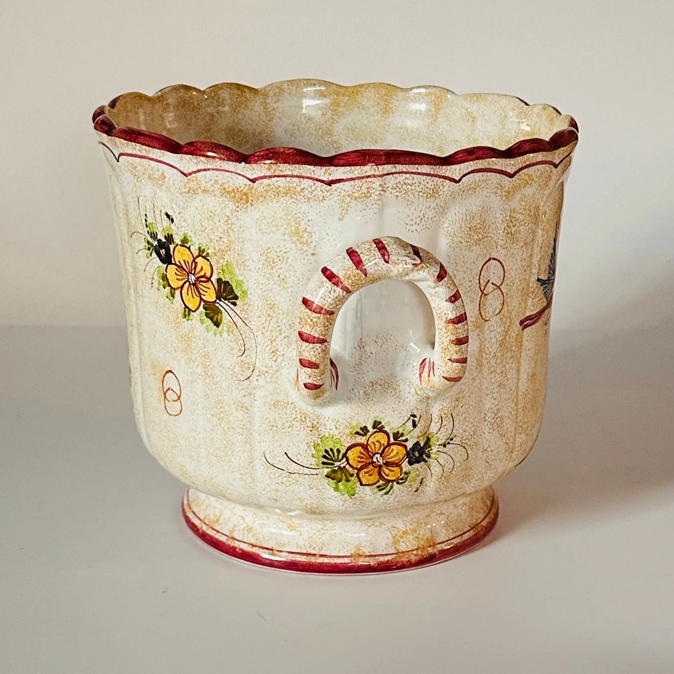 Vintage Italian Hand-Painted Ceramic Handled Pot/Wine Cooler/Planter