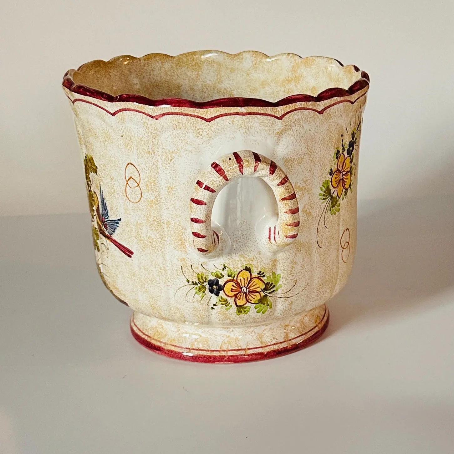 Vintage Italian Hand-Painted Ceramic Handled Pot/Wine Cooler/Planter