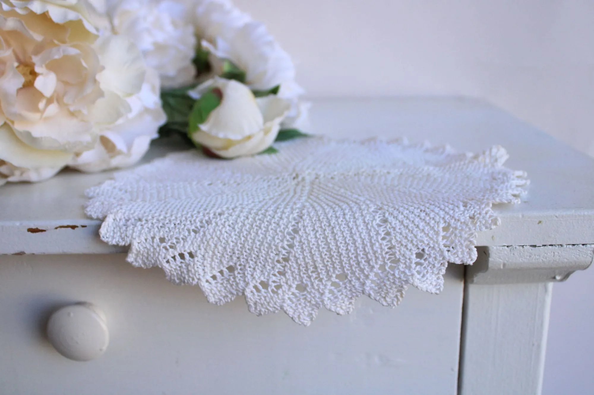 Vintage Ivory or Light Beige Crochet Doily