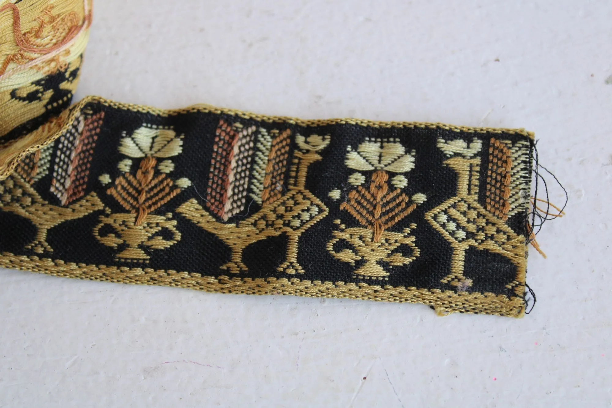 Vintage Jacquard Ribbon Trim, 1 yard plus 2 inches long, 1.75 Inch Wide