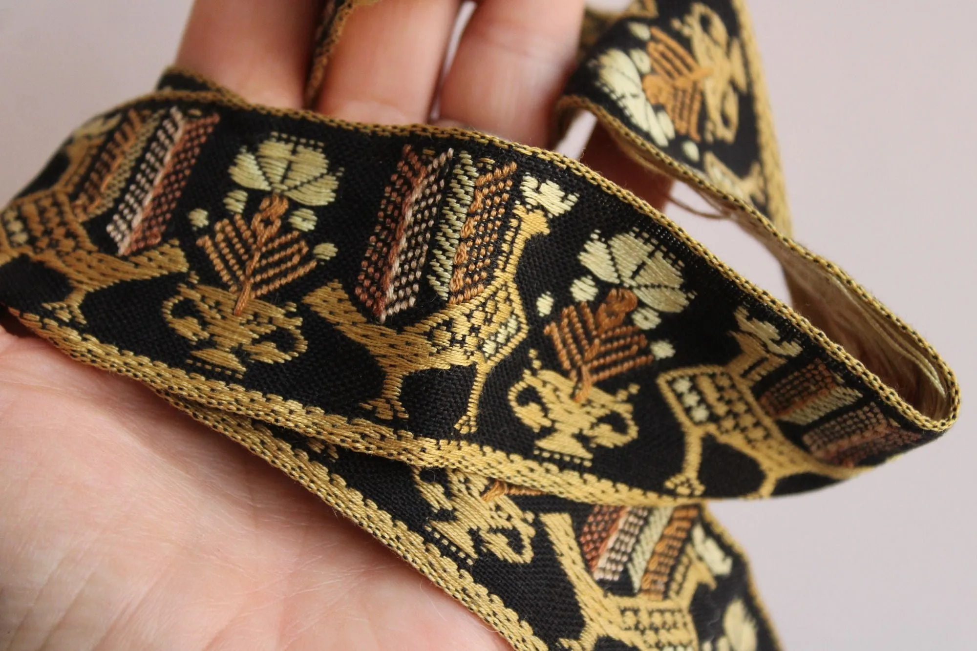 Vintage Jacquard Ribbon Trim, 1 yard plus 2 inches long, 1.75 Inch Wide