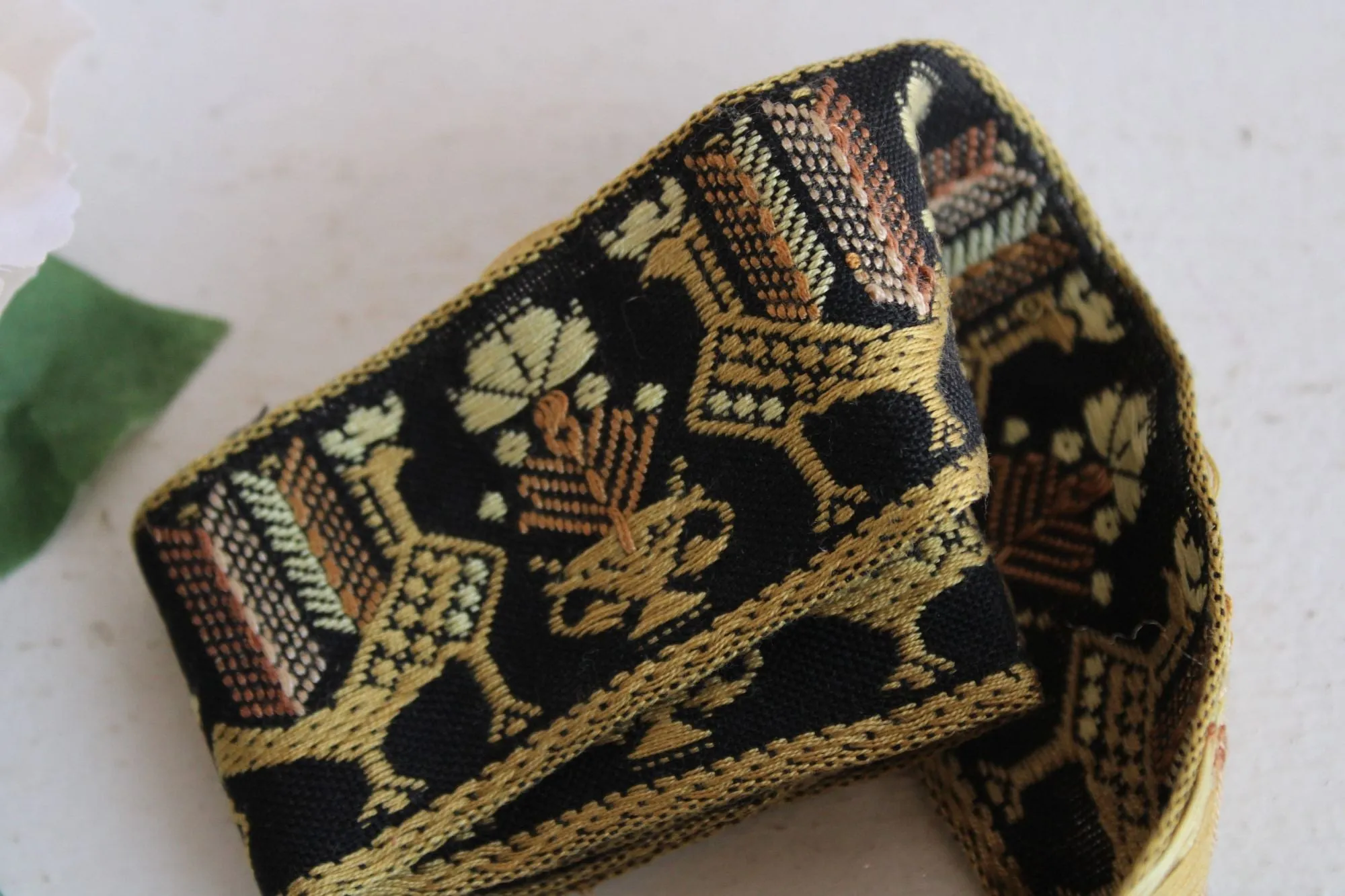 Vintage Jacquard Ribbon Trim, 1 yard plus 2 inches long, 1.75 Inch Wide