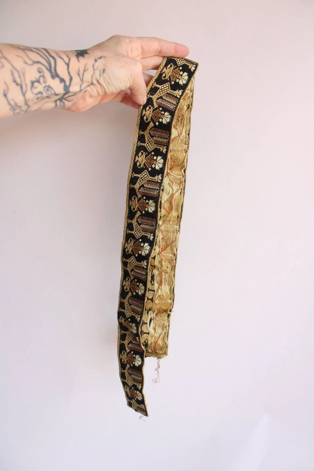 Vintage Jacquard Ribbon Trim, 1 yard plus 2 inches long, 1.75 Inch Wide