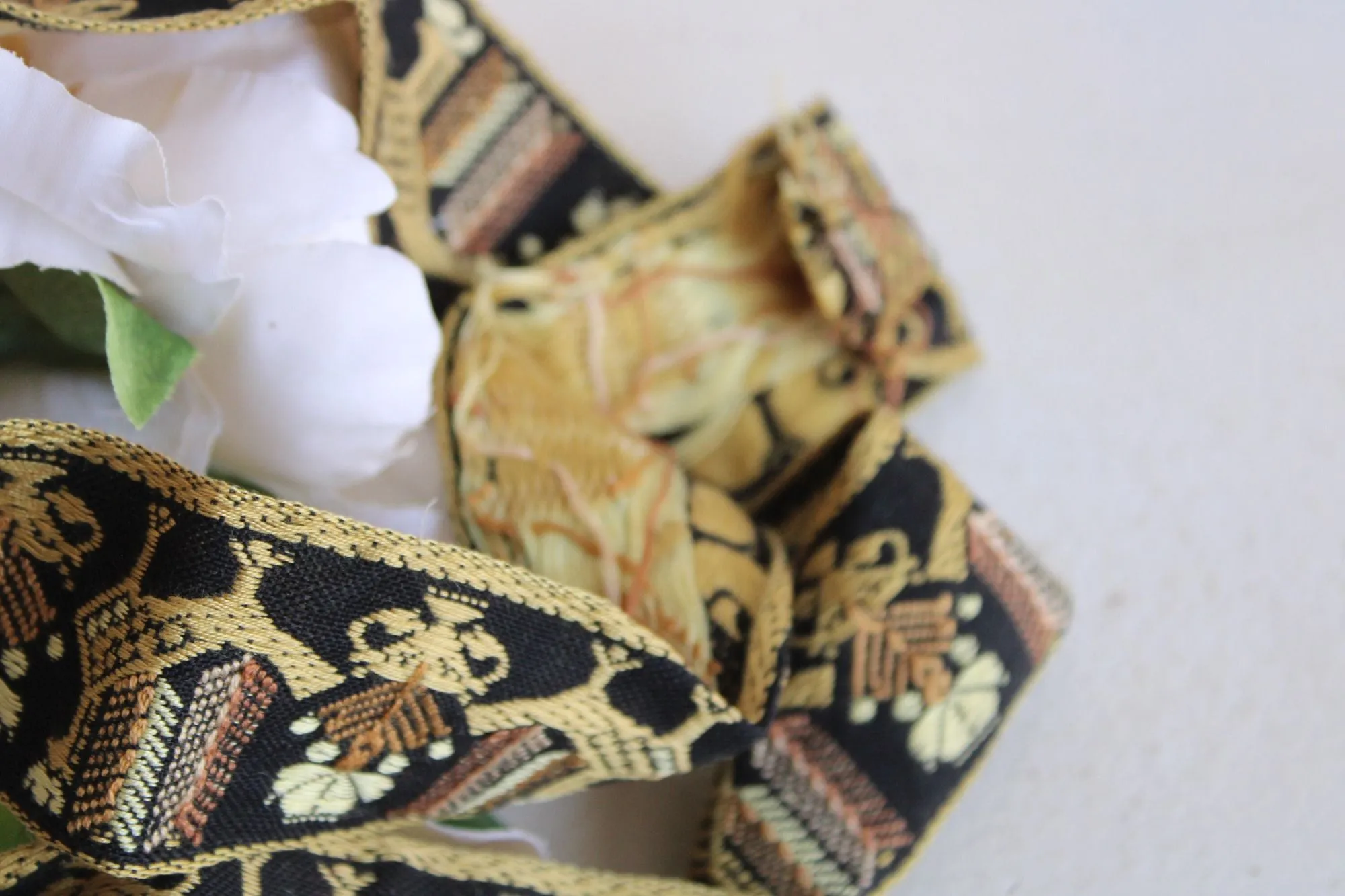 Vintage Jacquard Ribbon Trim, 1 yard plus 2 inches long, 1.75 Inch Wide