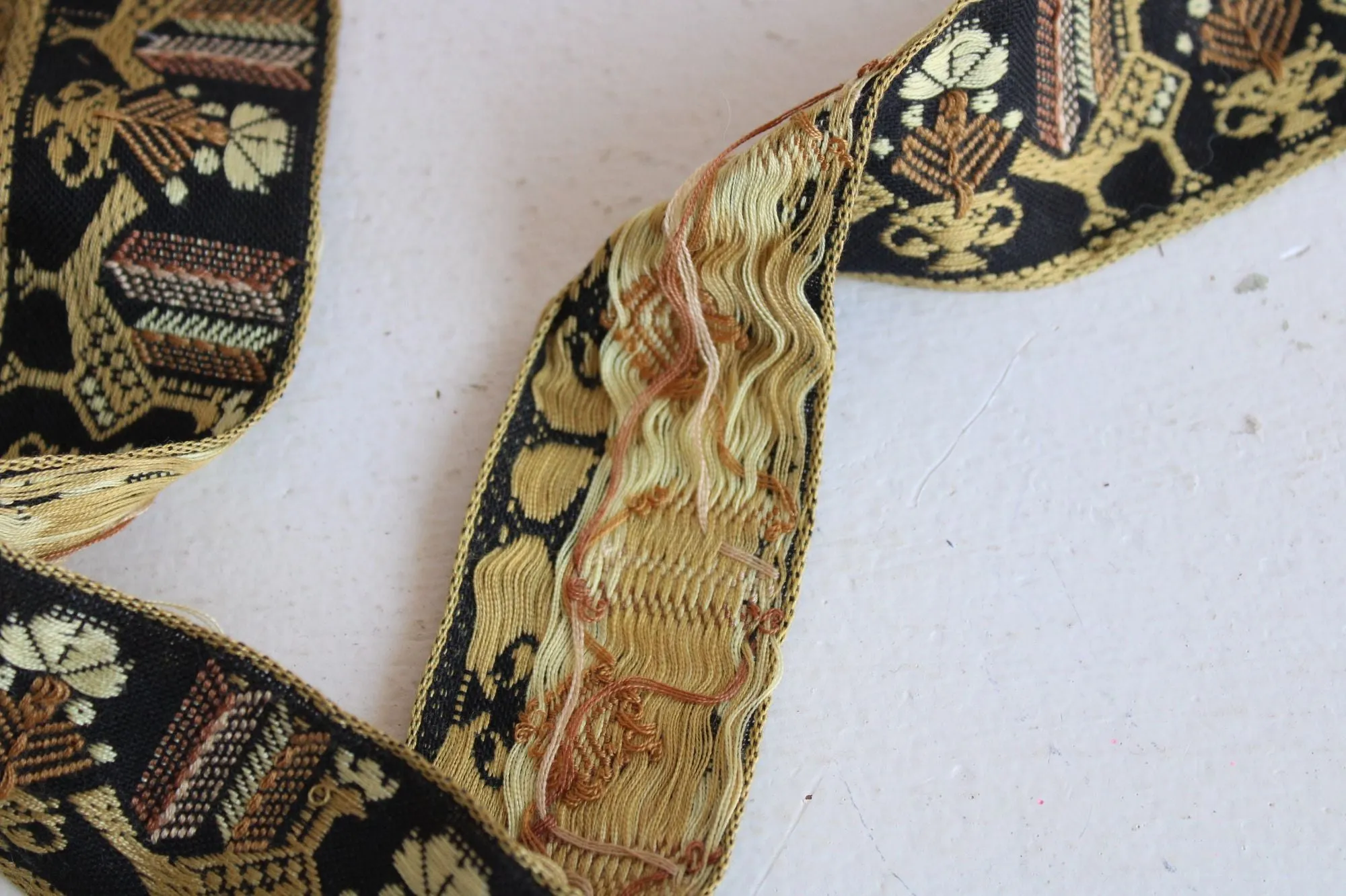 Vintage Jacquard Ribbon Trim, 1 yard plus 2 inches long, 1.75 Inch Wide