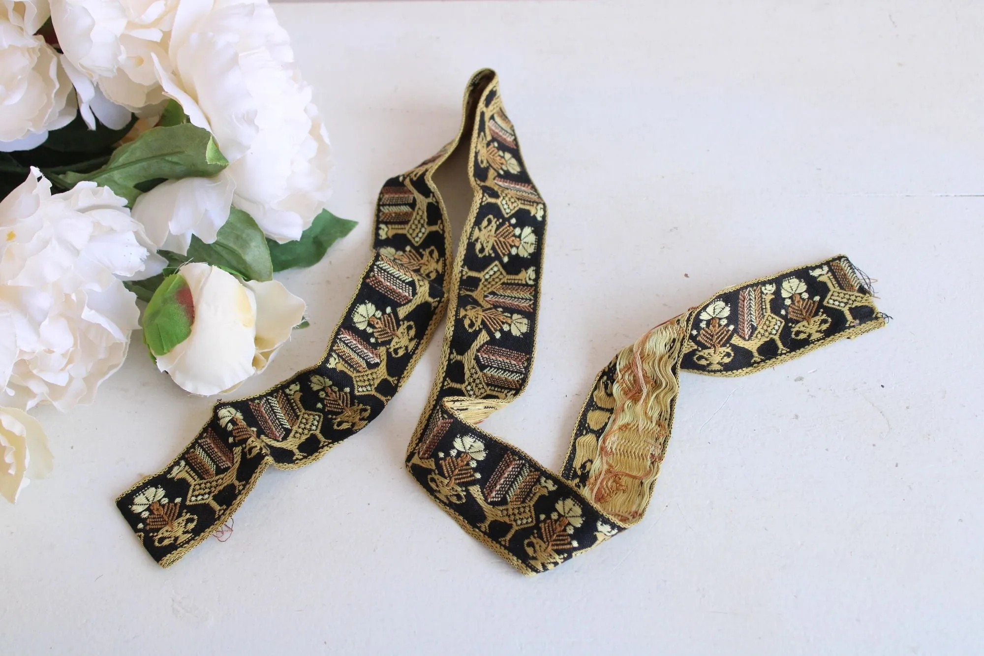Vintage Jacquard Ribbon Trim, 1 yard plus 2 inches long, 1.75 Inch Wide