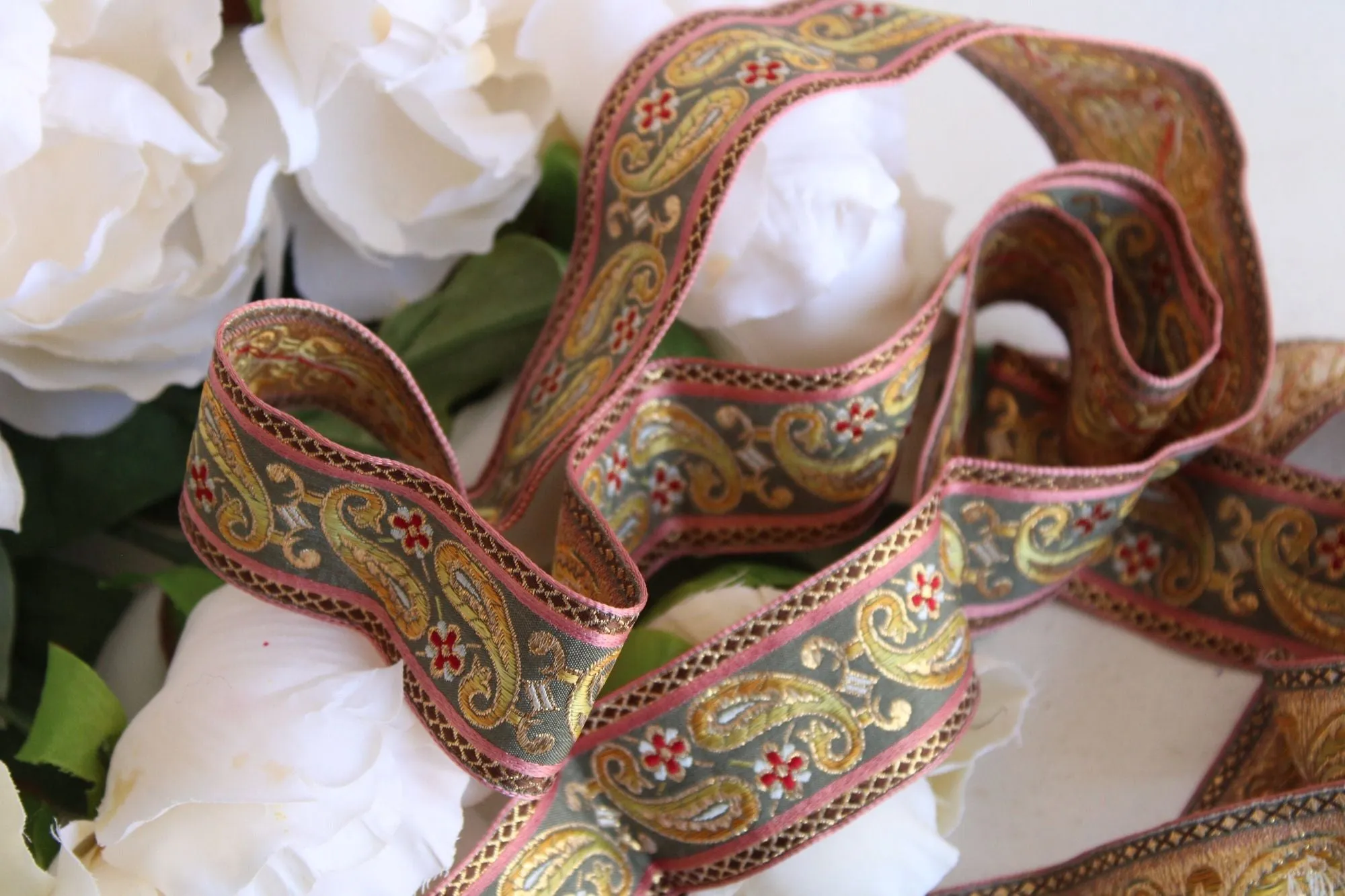 Vintage Jacquard Ribbon Trim, 2 yards long, 1.5 Inch Wide
