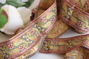 Vintage Jacquard Ribbon Trim, 2 yards long, 1.5 Inch Wide