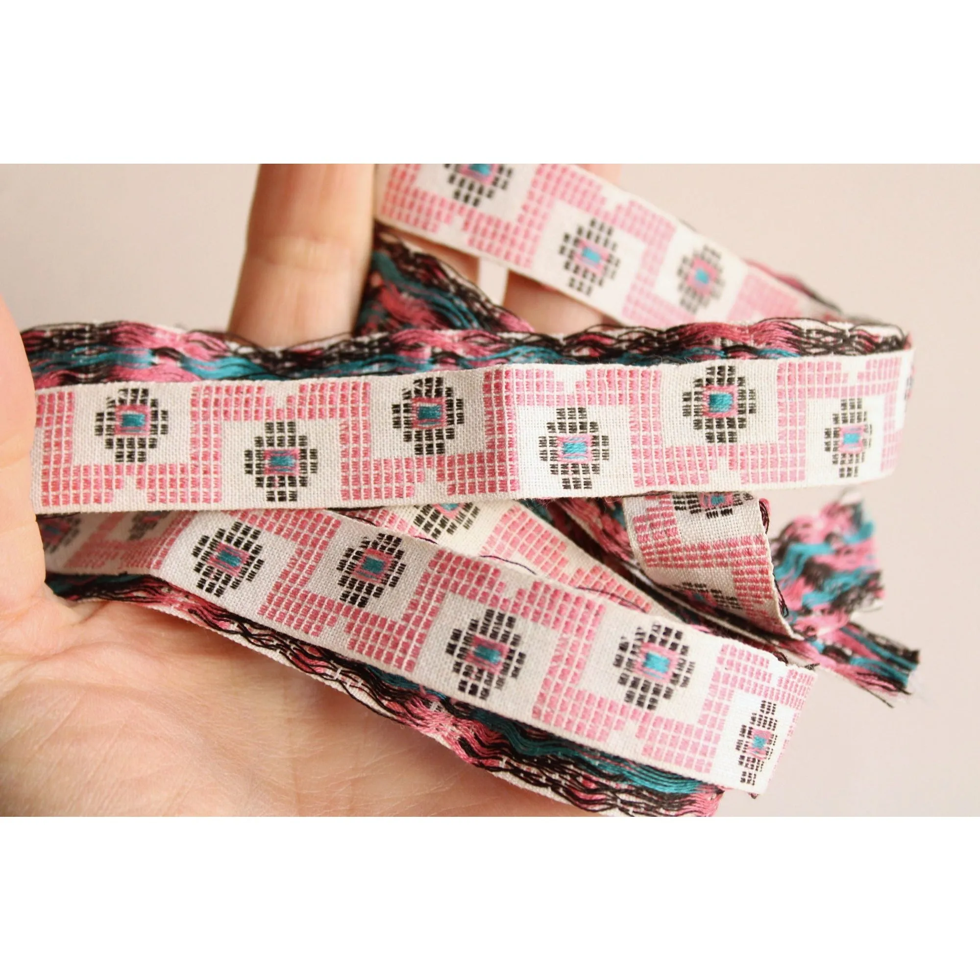 Vintage Jacquard Ribbon Trim, One Yard 24 Inch Piece .75 Inch Wide