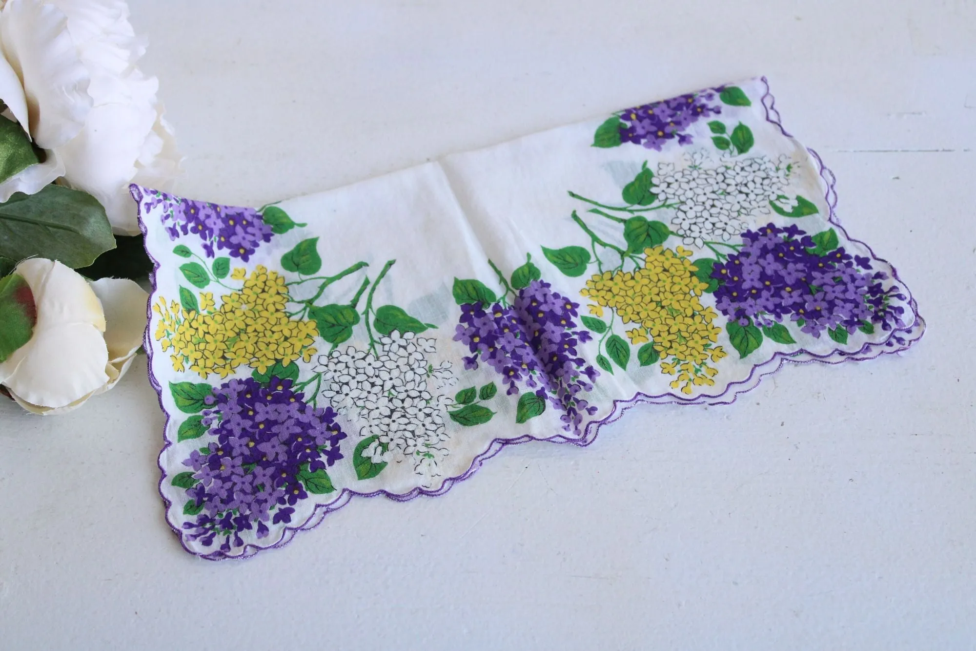 Vintage Lilac Flower Print Cotton Hanky